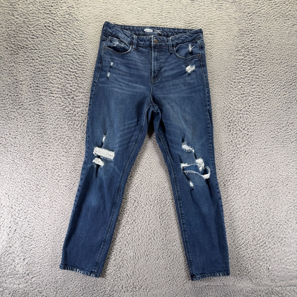 Old Navy Jeans Women's 10 Blue Cotton Denim Skinny Distressed Whiskered Stretch